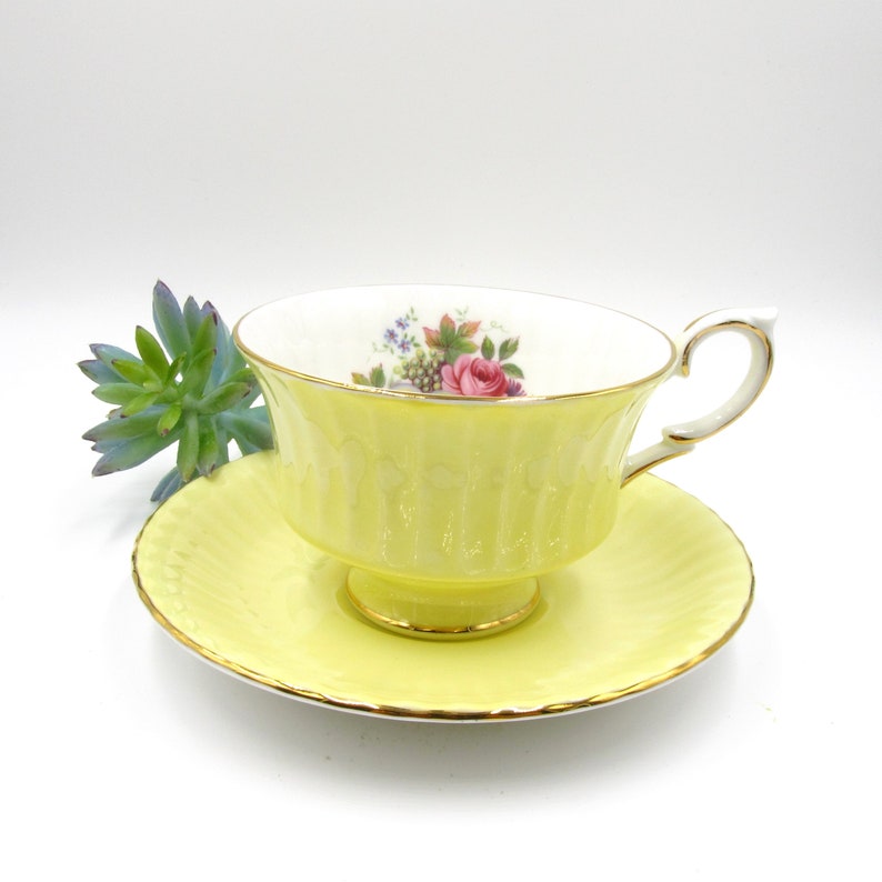 Vintage Yellow Floral Paragon Teacup, Made in England, Tea Lover Gift, Different Backstamps image 2