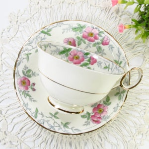 Vintage Pink Wild Roses Tea Cup and Saucer, Delphine Bone China, 5052 Made in England image 3