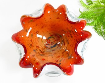 Vintage Speckled Orange Glass Bowl, Candy Dish