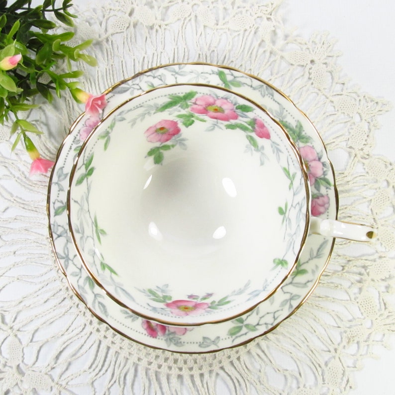 Vintage Pink Wild Roses Tea Cup and Saucer, Delphine Bone China, 5052 Made in England image 5