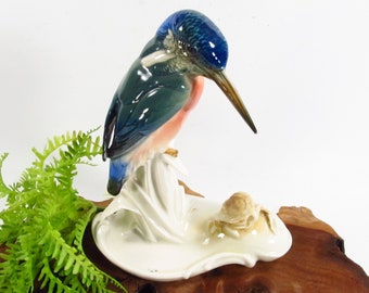 Vintage Kingfisher Figurine, Karl Ens Bird Collectible, Flaws