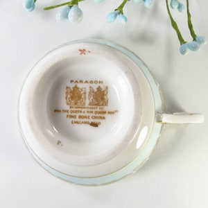 Vintage Paragon Teacup and Saucer, A183-1, Gold Scrolls Light Blue, Wild Flowers image 9