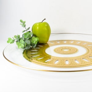 Mid Century Culver Valencia 14.5 Serving Tray, 22K Gold and Green, 1960's Party Platter image 2