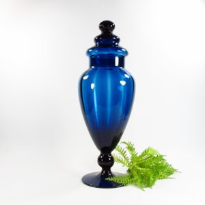 Mid Century Empoli Dark Blue Optic Glass Jar, Italy image 3