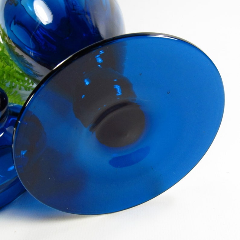 Mid Century Empoli Dark Blue Optic Glass Jar, Italy image 8