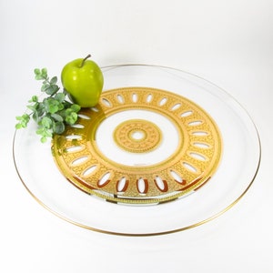 Mid Century Culver Valencia 14.5 Serving Tray, 22K Gold and Green, 1960's Party Platter image 1