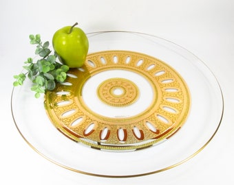 Mid Century Culver Valencia 14.5" Serving Tray, 22K Gold and Green, 1960's Party Platter