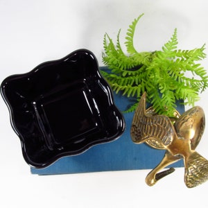 Vintage Small Black Planter with Metal Stand, Brass Crane Figurine image 8