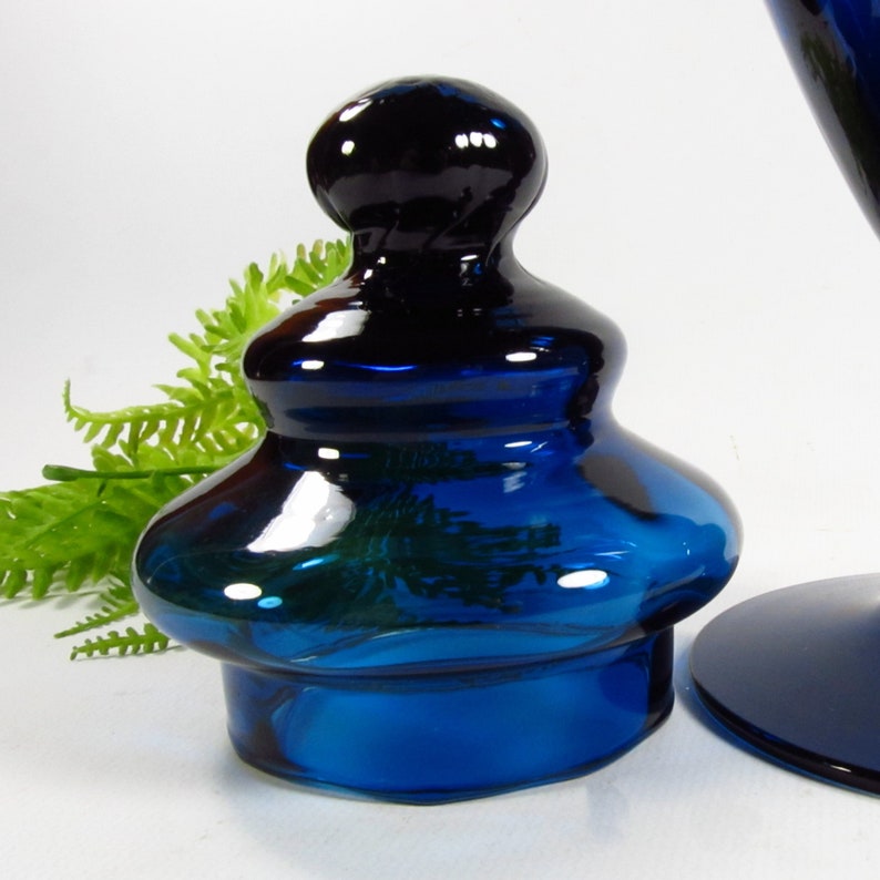 Mid Century Empoli Dark Blue Optic Glass Jar, Italy image 4