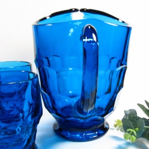 Vintage Viking Bluenique Pitcher and 4 Glass Set, Georgian Pattern, Peacock Blue or Teal Blue, Barware, Iced Tea Set image 4