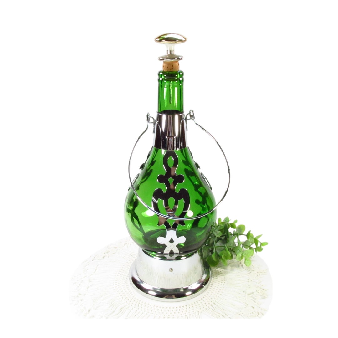 Vintage Musical Green Glass Wine Bottle Music Box Decanter Etsy