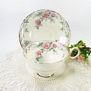 Vintage Pink Wild Roses Tea Cup and Saucer, Delphine Bone China, 5052 Made in England image 2