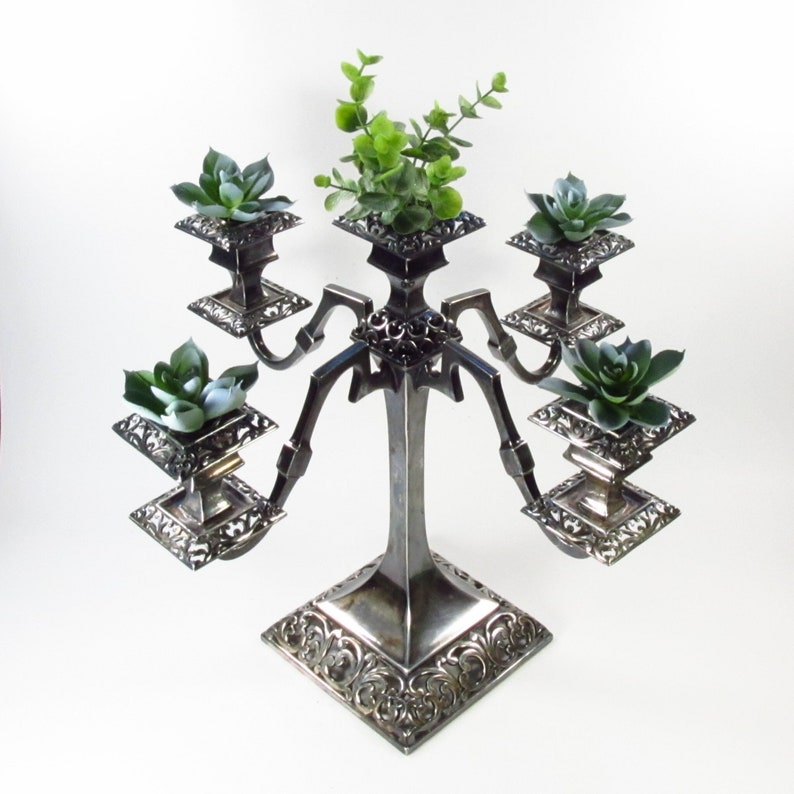 Antique Candelabra, Silver Plated Four Arm Candle Holder, Forbes Silver Co. 122, Wedding Centerpiece image 1