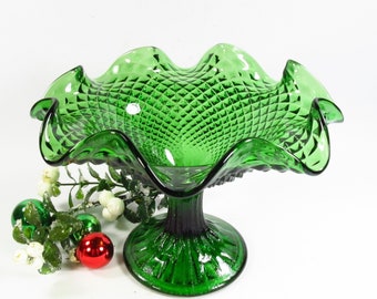 Vintage Green Glass Candy Dish Pedestal Compote