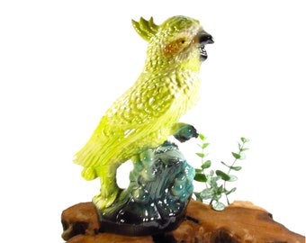 Vintage Yellow Cockatoo Figurine, Ceramic Parrot, Bird Lovers Gift