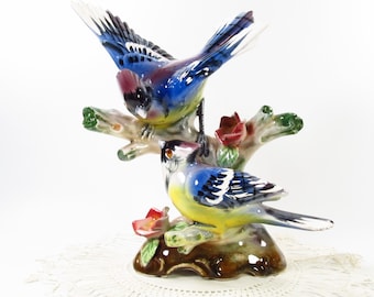 Vintage Crested Bird Figurine, Bluejay Ceramic Collectible