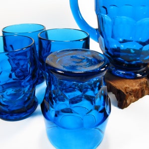 Vintage Viking Bluenique Pitcher and 4 Glass Set, Georgian Pattern, Peacock Blue or Teal Blue, Barware, Iced Tea Set image 6
