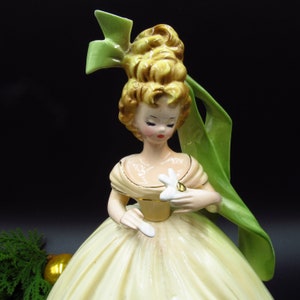 Vintage Sweet Sixteen Josef Originals Girl Figurine, He Loves Me, Yellow Dress, Made in Japan image 2