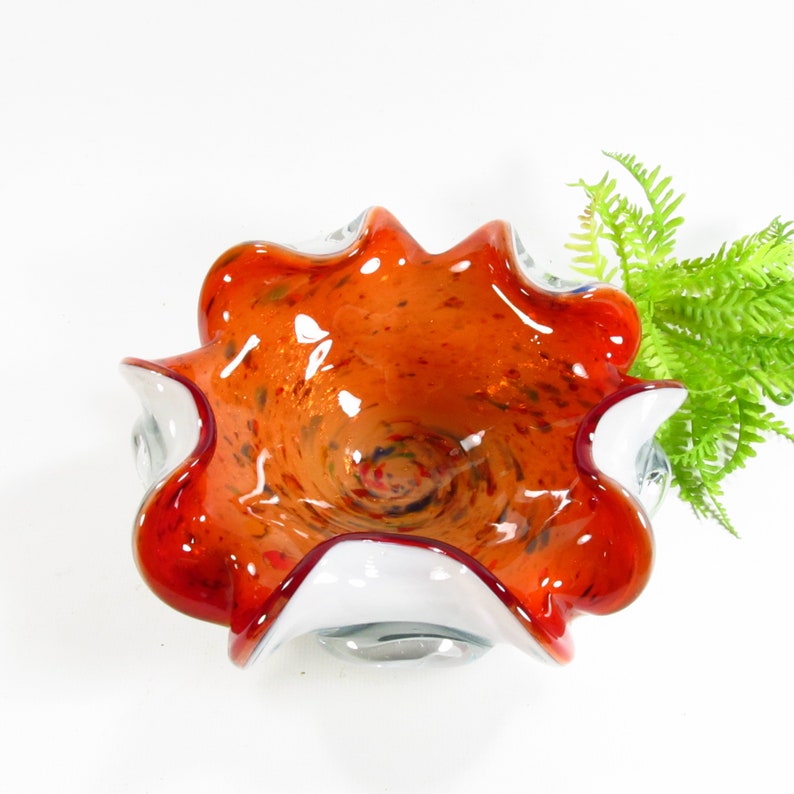 Vintage Speckled Orange Glass Bowl, Candy Dish image 3