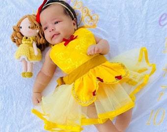 Belle costume for baby, Belle baby costume apron, baby princess costume, newborn photo prop, cake smash outfit, baby girl Halloween costume