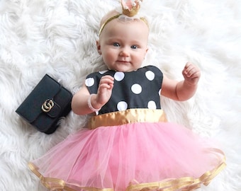 Baby Minnie Mouse dress up apron for baby, Minnie Mouse costume apron, baby costume, pink and gold newborn photo prop pink princess costume