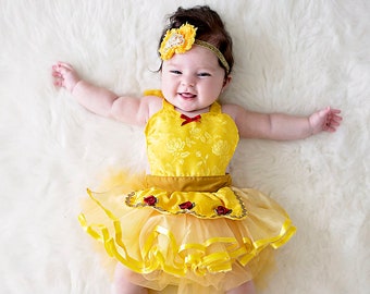 Baby Belle costume, infant Halloween costume, baby princess costume, newborn photo prop, girl cake smash outfit, baby girl Halloween costume