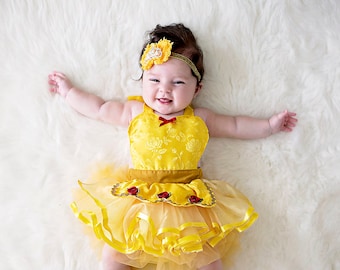 Belle costume, Belle baby costume apron, baby princess costume, newborn photo prop, princess cake smash outfit, baby girl Halloween costume