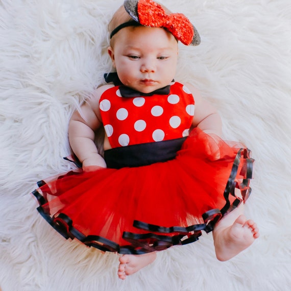 Traje de bebé de Minnie Mouse, delantal de traje de vestir de