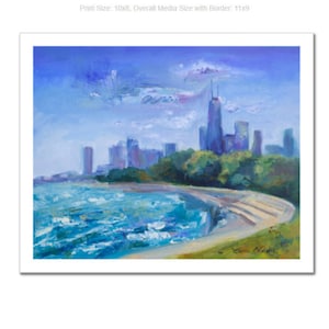 Chicago Lakeshore Walk Oil Painting, Skyline, Gift, Hancock, City Painting, souvenir, Chicago,  Premium Giclee  Fine Art PRINT