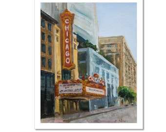 The Chicago Theatre - Fine Art PRINT, Oil Painting, Chicago cityscape, Gift, City Painting, souvenir, Chicago Wall Décor,  Travel Artwork,