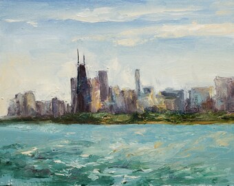 Chicago Skyline Print | Rogers Park | Chicago Painting | Chicago Artwork | Cityscape | Skyline Art | Travel Artwork | Lakefront Chicago