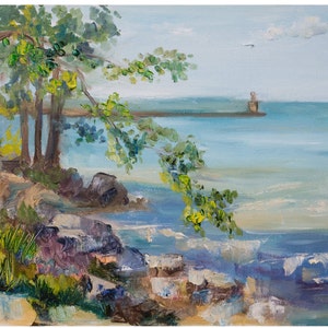 Hartigan Beach Park - Art PRINT, Oil Painting, Rogers Park, Loyola, Gift,  City Painting, souvenir, Chicago, the lake Premium Giclee