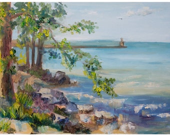 Hartigan Beach Park - Art PRINT, Oil Painting, Rogers Park, Loyola, Gift,  City Painting, souvenir, Chicago, the lake Premium Giclee