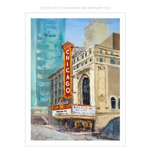 The Chicago Theatre - Fine Art PRINT, Oil Painting, Chicago cityscape, Gift, City Painting, souvenir, Chicago Wall Décor,  Travel Artwork,