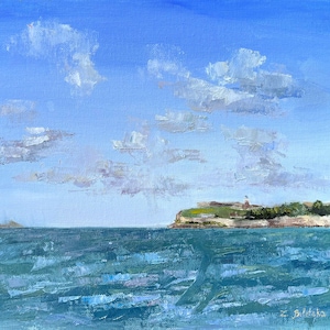 Old San Juan view from Catano , Oil painting, Puerto Rico Artwork, Old San Juan souvenir