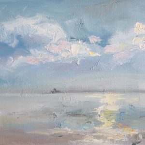 Sunset at the Hartigan Beach  - Art PRINT, Oil Painting, the lake, Gift,  City Painting, souvenir, Chicago, Premium Giclee