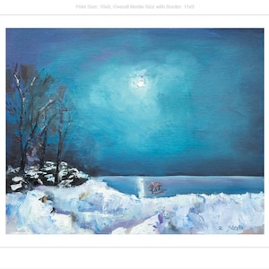 Skating at the Touhy Beach - Fine Art PRINT, Oil Painting, Chicago Rogers Park, Gift, souvenir, Chicago, the lake  Premium Giclee