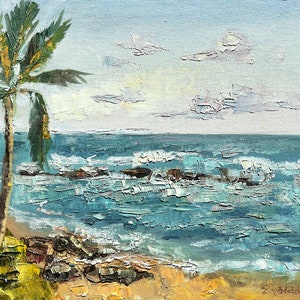 Sunset at Playa del Capitolio, Oil painting, Puerto Rico Artwork, San Juan souvenir