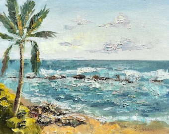Sunset at Playa del Capitolio, Oil painting, Puerto Rico Artwork, San Juan souvenir