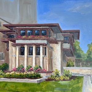 Emil Bach House, Chicago Painting, - Original Plein air Painting - Chicago Architecture- Artwork