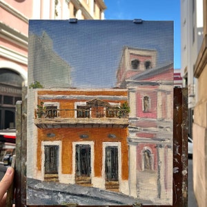 Walk at Calle De La Cruz , Oil painting, Puerto Rico Artwork, Old San Juan souvenir