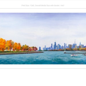 Fall skyline from Montrose - Art PRINT, Oil Painting, Chicago Skyline, souvenir Chicago, Skyline Art, Travel Artwork, Lakefront Chicago
