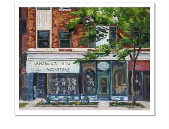 Armadillo’s Pillow Art | Bookstore  Art | Cityscape Print | Storefront Art | City  Artwork |  Travel Illustration | Chicago City Art