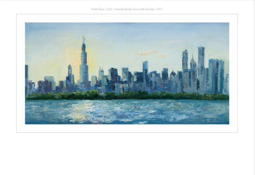Sunset skyline walk - Art PRINT, Oil Painting, Chicago Skyline, souvenir Chicago, Skyline Art, Travel Artwork, Lakefront Chicago