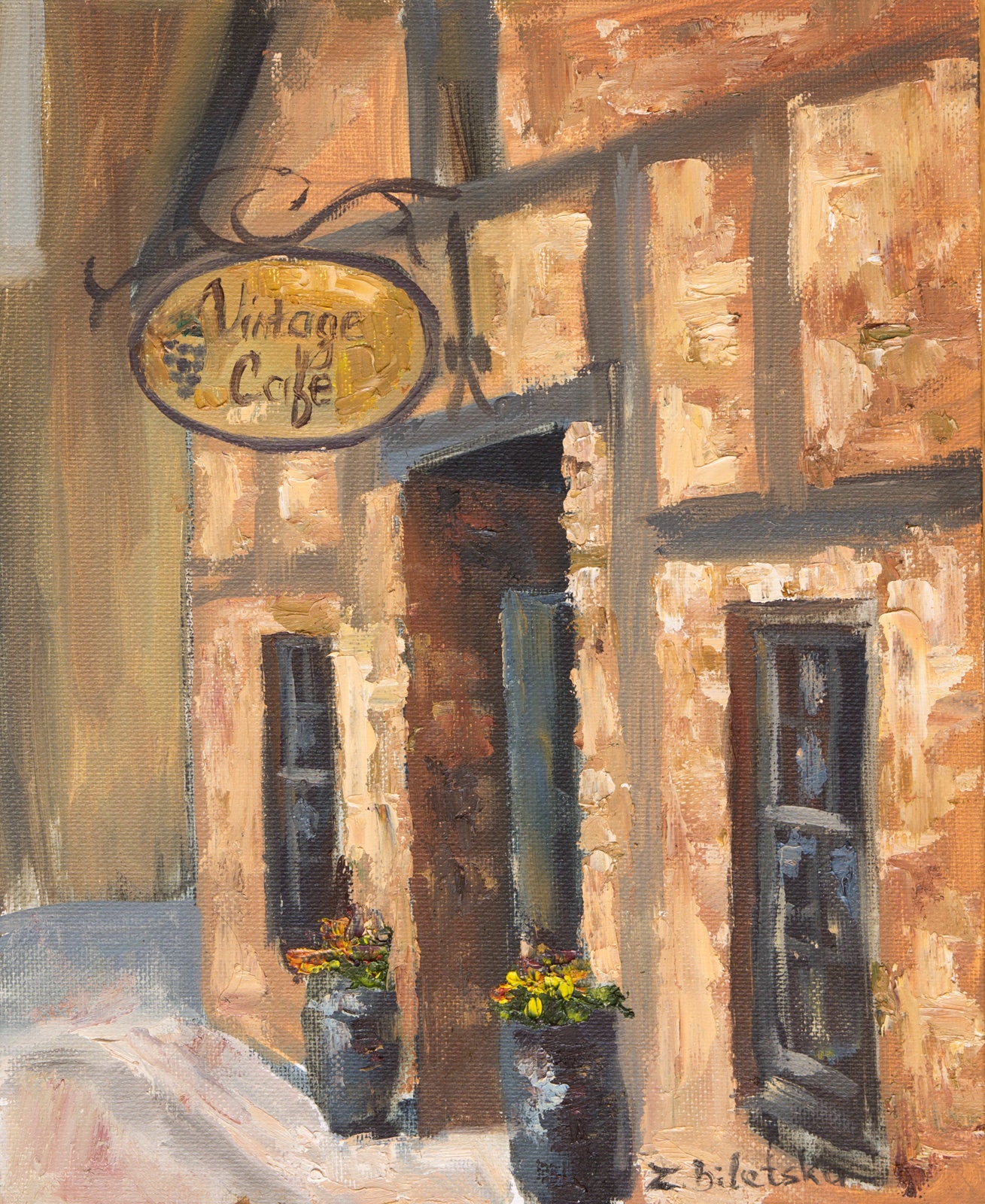 Vintage Cafe- Fine Art PRINT, Oil Painting, Cedarburg, Gift, architecture, souvenir,  Premium Giclee