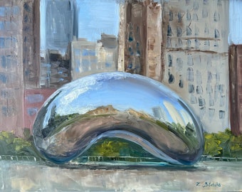 Chicago Bean - Cloud Gate - Original Plein air Painting - Chicago - Millennium Park