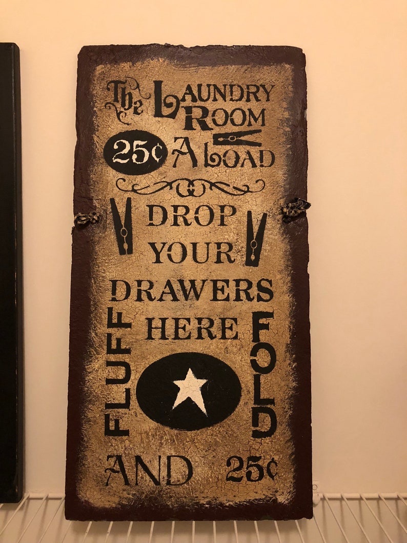 Primitive Handpainted Distressed Laundry Room Sign Slate  Etsy