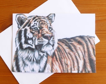 Tiger Biro Pen Drawing Card: Happy Birthday, Thank You