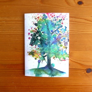Tarjetas de felicitación con acuarela de árboles, tamaño A6, colorida tarjeta de cumpleaños con árboles, tarjeta de agradecimiento abstracta, tarjetas botánicas, juego de tarjetas con árboles de primavera