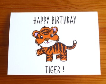 Cartes A6 joyeux anniversaire tigre avec option personnalisée - Jolie carte de jeu de mots tigre, carte grand chat, carte d'anniversaire tigre pour les amoureux des grands félins
